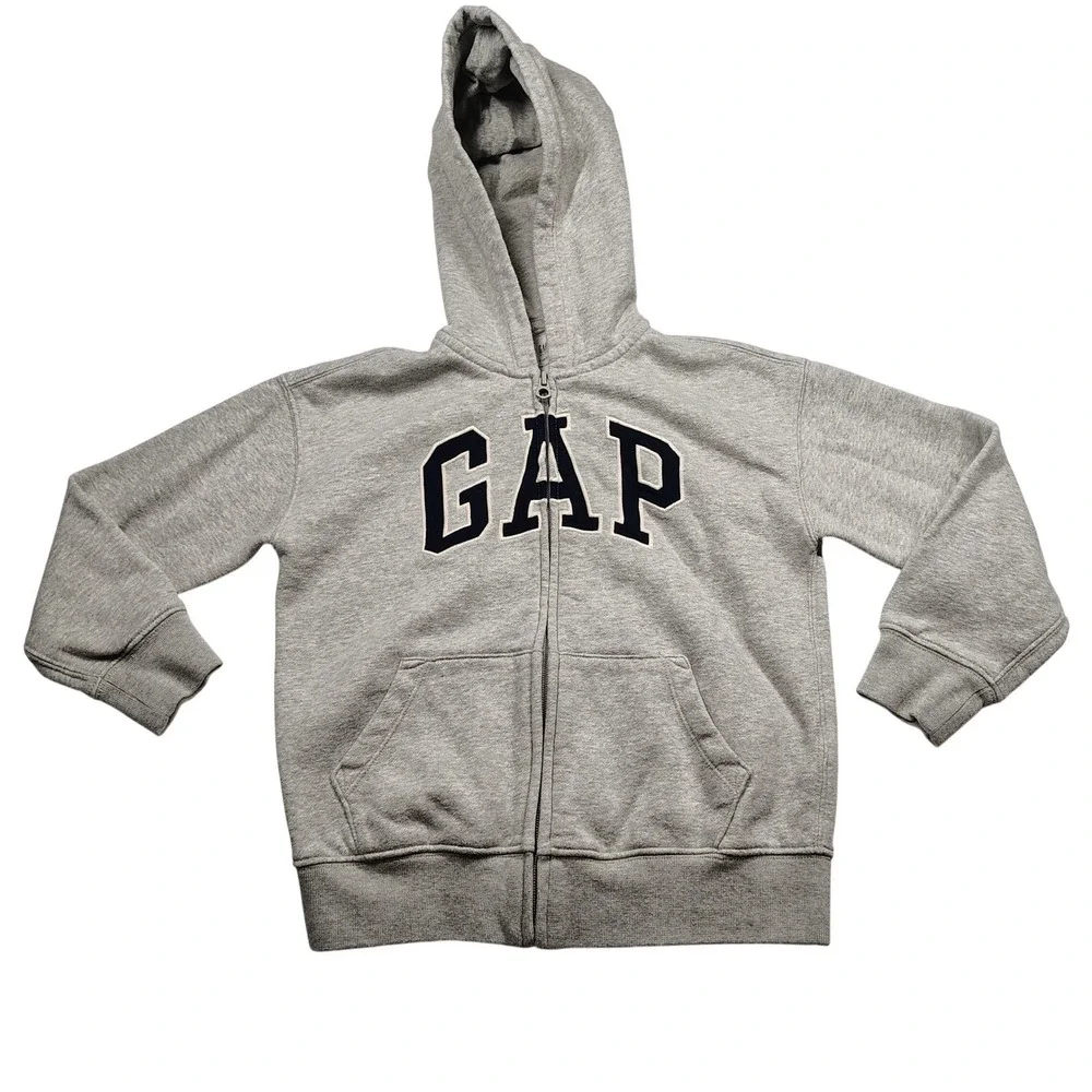 Gap Kids Boys Gray Arch Logo Full Zip Hoodie Sweatshirt Small 6-7